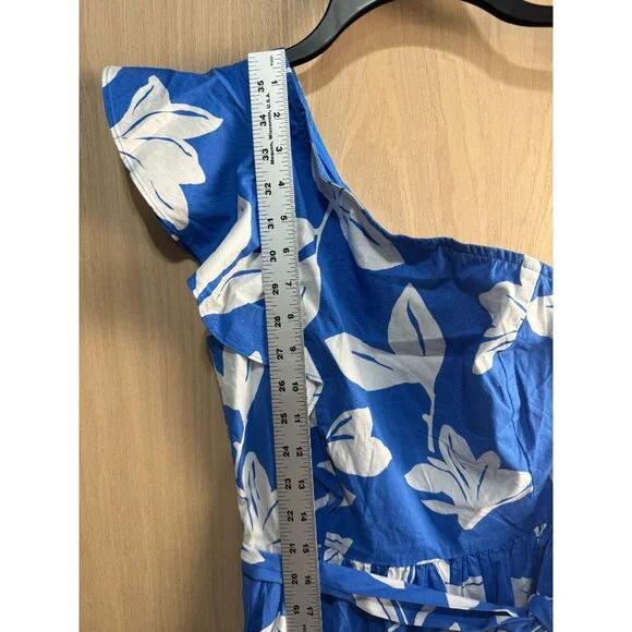 J.Crew Blue & White Floral One-Shoulder Dress Size 2 - Picture 11 of 15